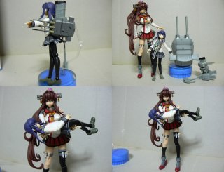 左上:1/700大和砲装備、こんな小ささなので魔改造は1/350以上スケール品推奨。 右上:AGP大和さん&魔改造途中でばらしていて一基だけ仮組みした試製46cm砲状態の大和砲、一人前のレディでも装備は無理w 下:お姫さま抱っこっぽいサイズ比較だとこう。カメラ引くと暁が小さいというより大和さん身長高いというイメージがw AGP大和さんと